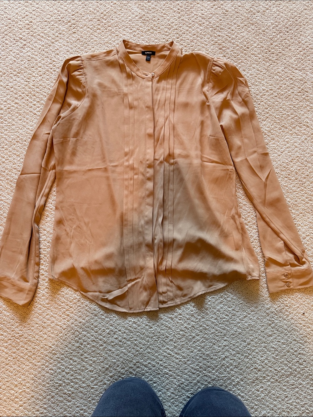 Express Light Beige Button up Long Sleeve Blouse